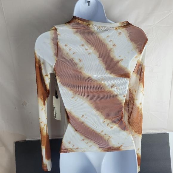 Haute Mode Mesh Brown White tie dye long sleeve top M - Picture 3 of 8